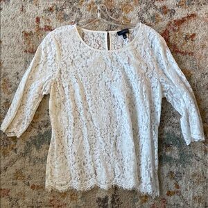 The Limited White Lace Fitted Blouse with 3/4 Sleeves